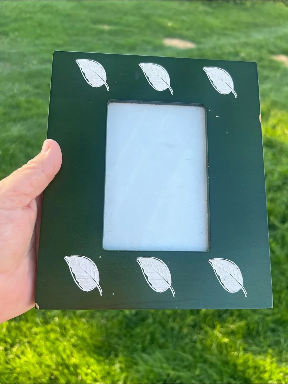 Dark Green Photo Frame with Silver Leaf Accents 5x7